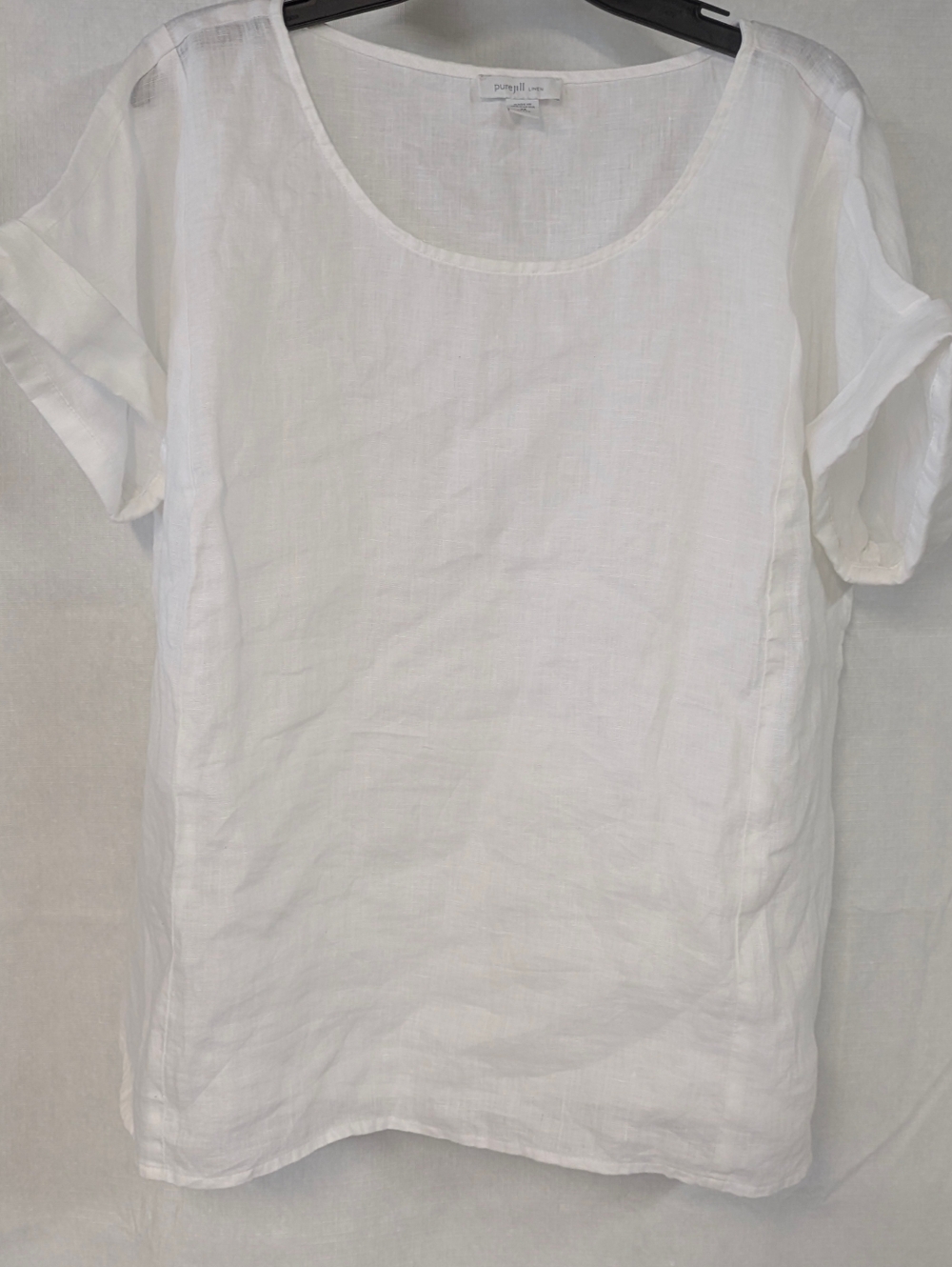 Linen Scoop Neck Short Sleeve Top - White